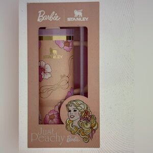 Stanley Pink Floral Barbie-Style Insulated Tumbler with Gold Accents